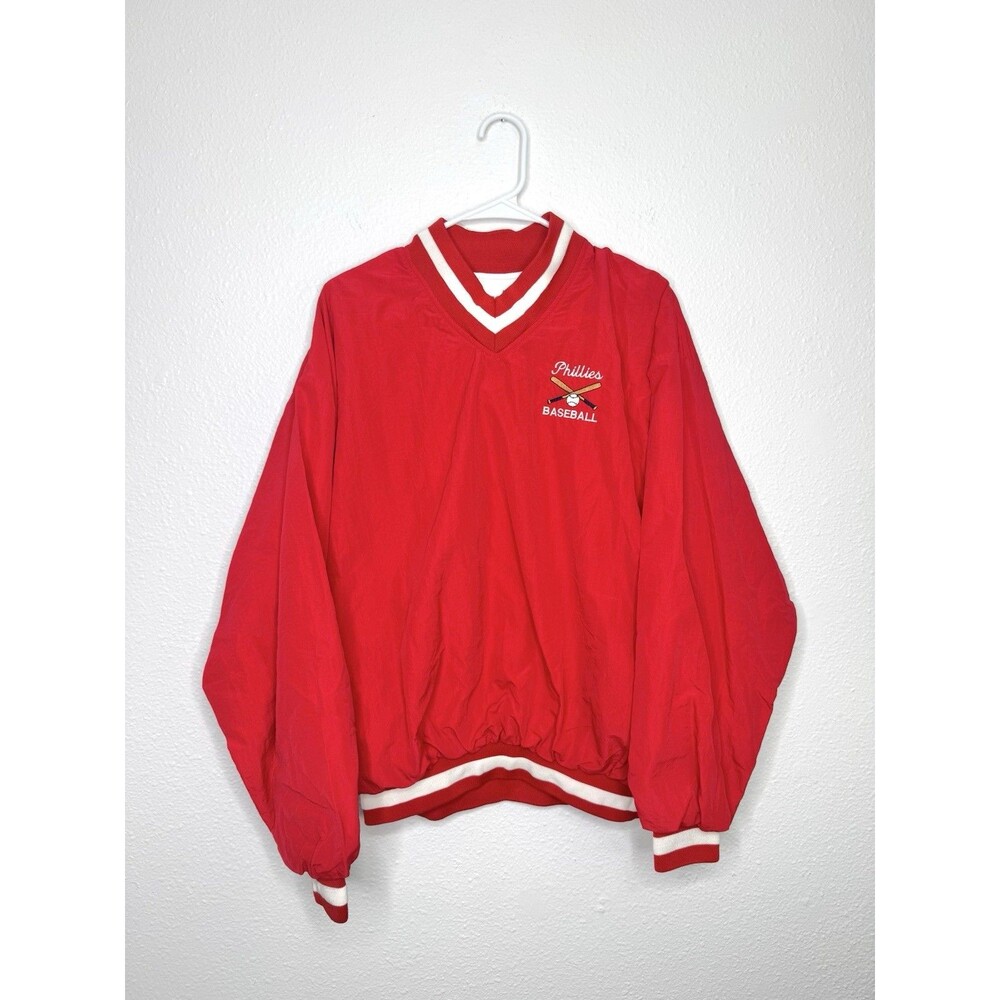 VTG Birdie Richard Leslie Phillies Baseball Windbreaker Pullover V Neck Sz M USA